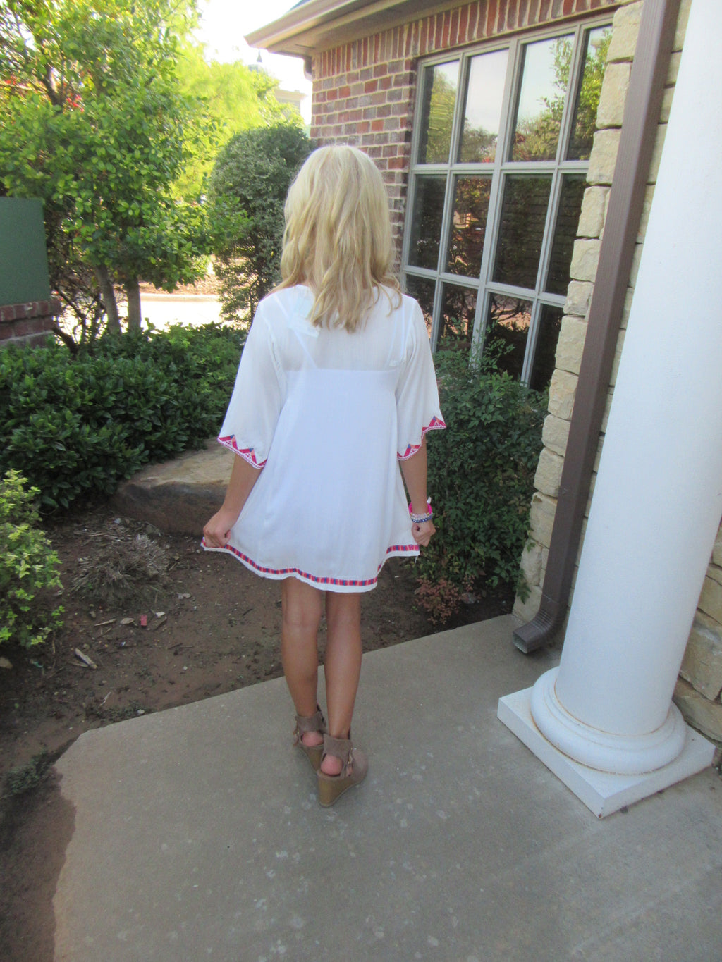 BOHO BLISS Girls Embroidered V-Neck Short BellSleeve Dress