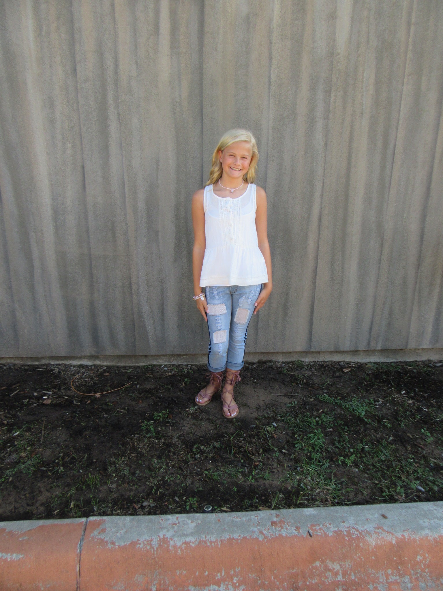 SCHOOL TIES Lace Trim RuffleHem Tank Top