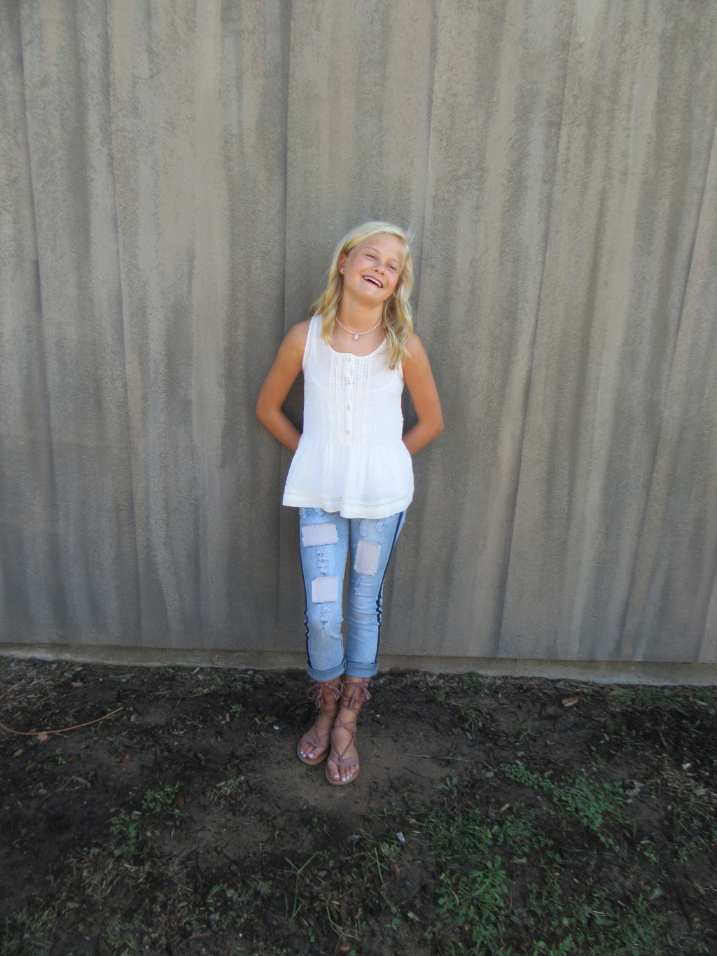 SCHOOL TIES Lace Trim RuffleHem Tank Top