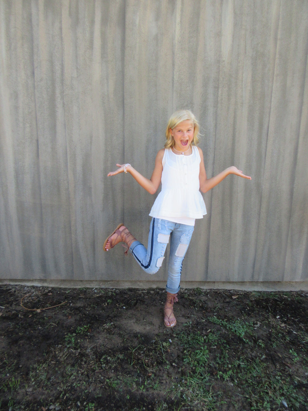 SCHOOL TIES Lace Trim RuffleHem Tank Top