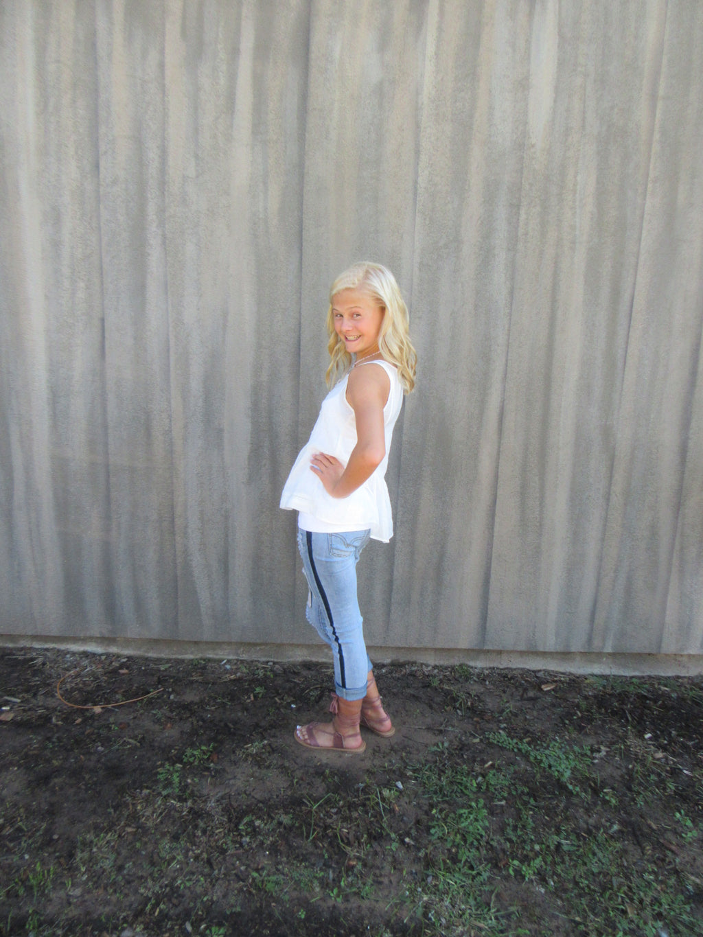 SCHOOL TIES Lace Trim RuffleHem Tank Top