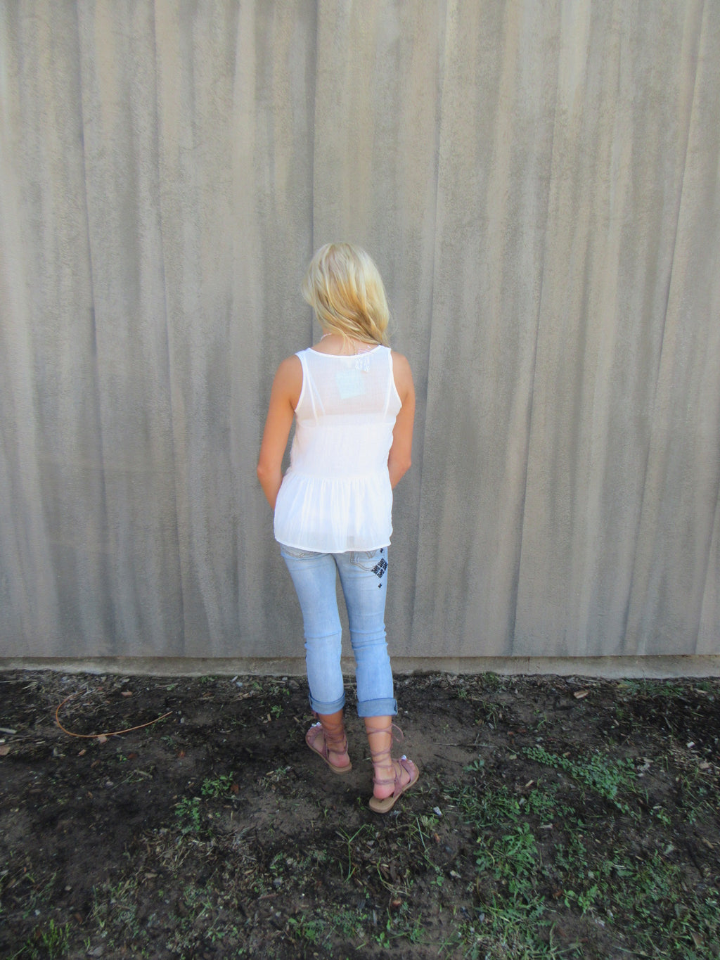 SCHOOL TIES Lace Trim RuffleHem Tank Top