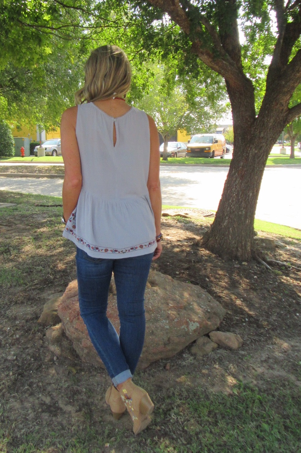 ALYSSUM Floral Embroidered Babydoll Tank Top