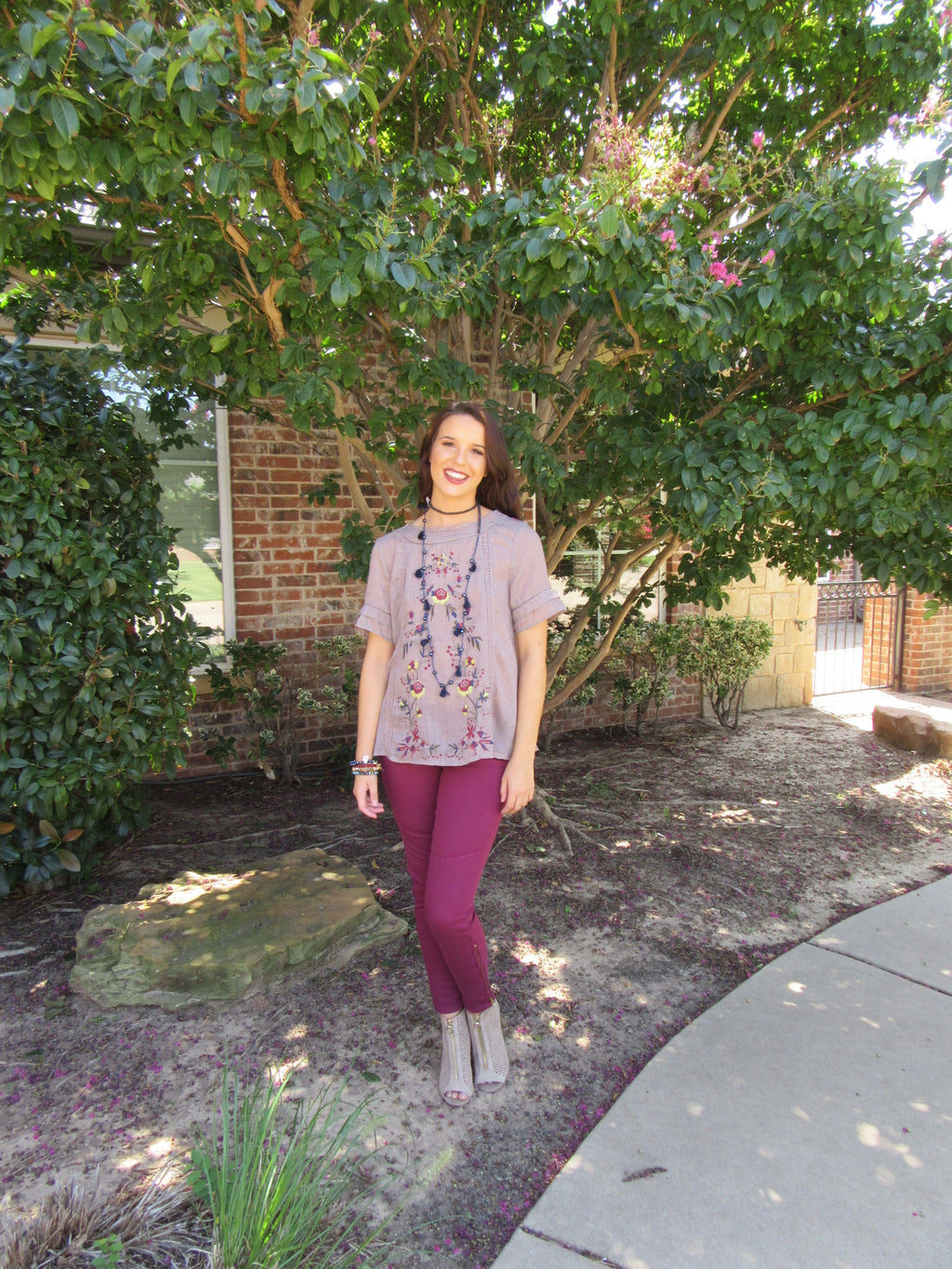 BLOOMING Embroidered Floral A-Line Top