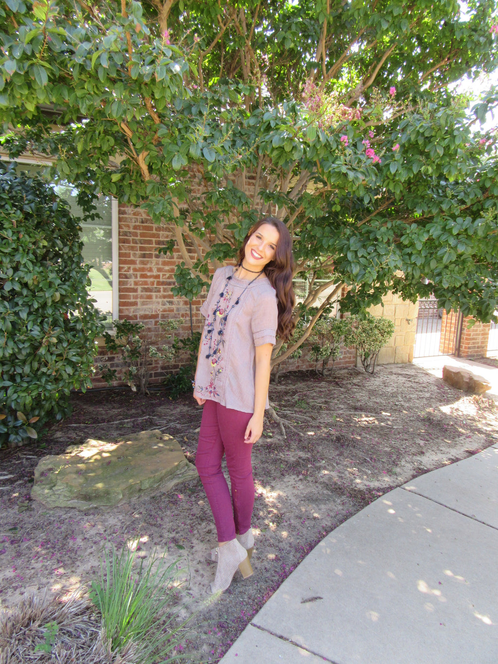 BLOOMING Embroidered Floral A-Line Top