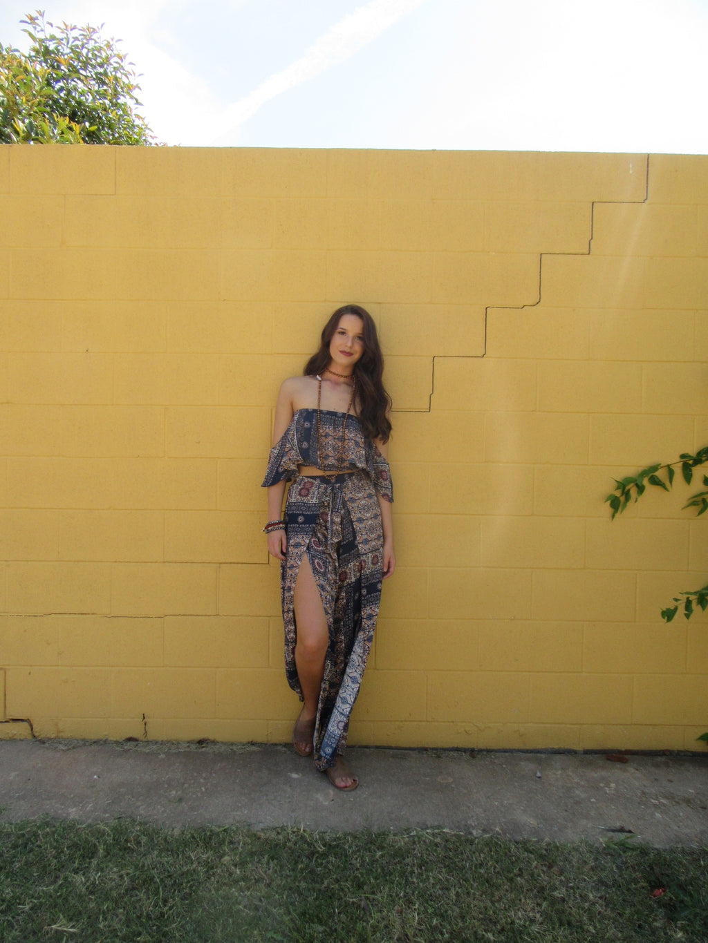 REDEMPTION 2pc Tile Print OffShoulder CropTop/Pant Set