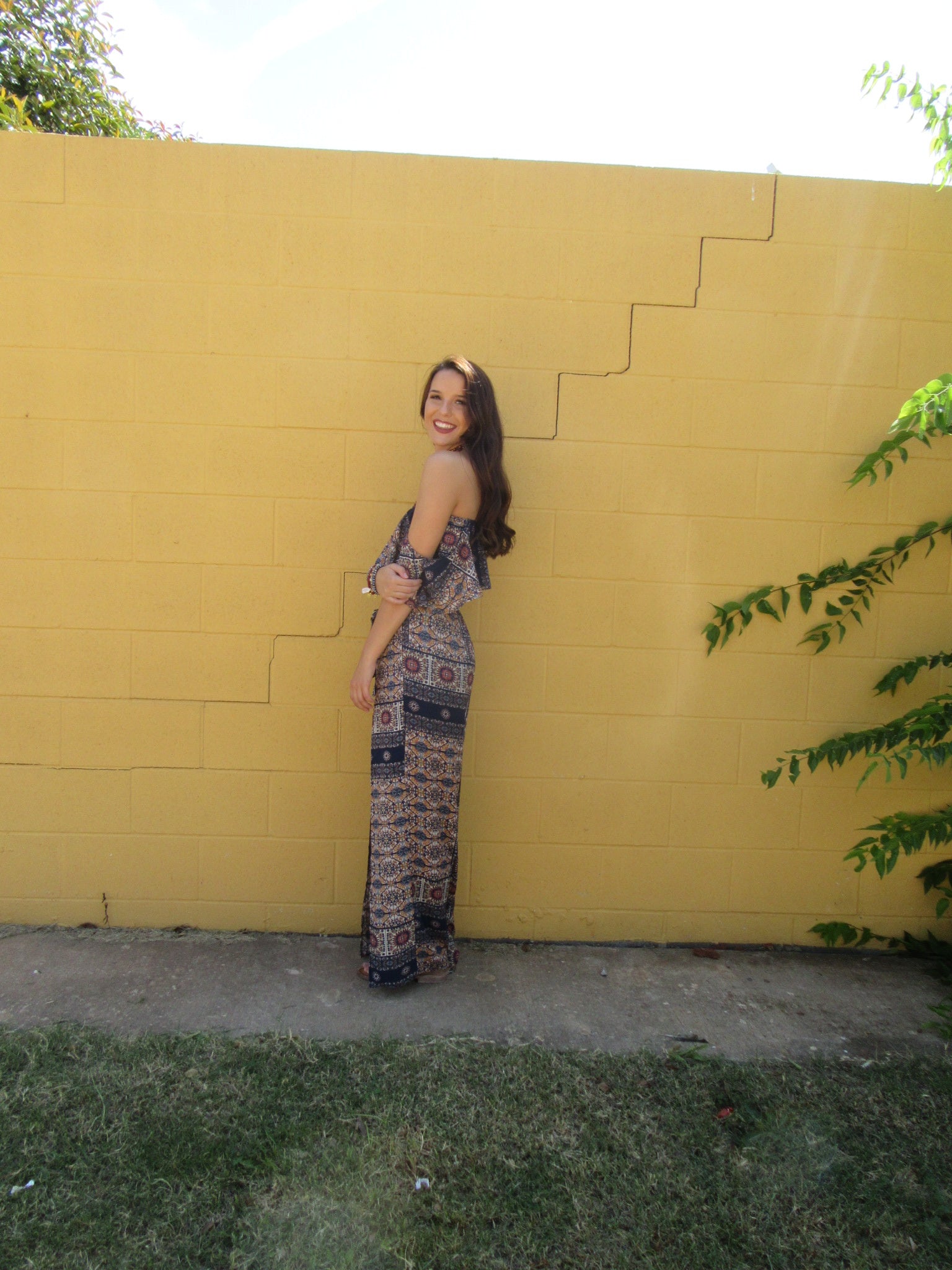 REDEMPTION 2pc Tile Print OffShoulder CropTop/Pant Set