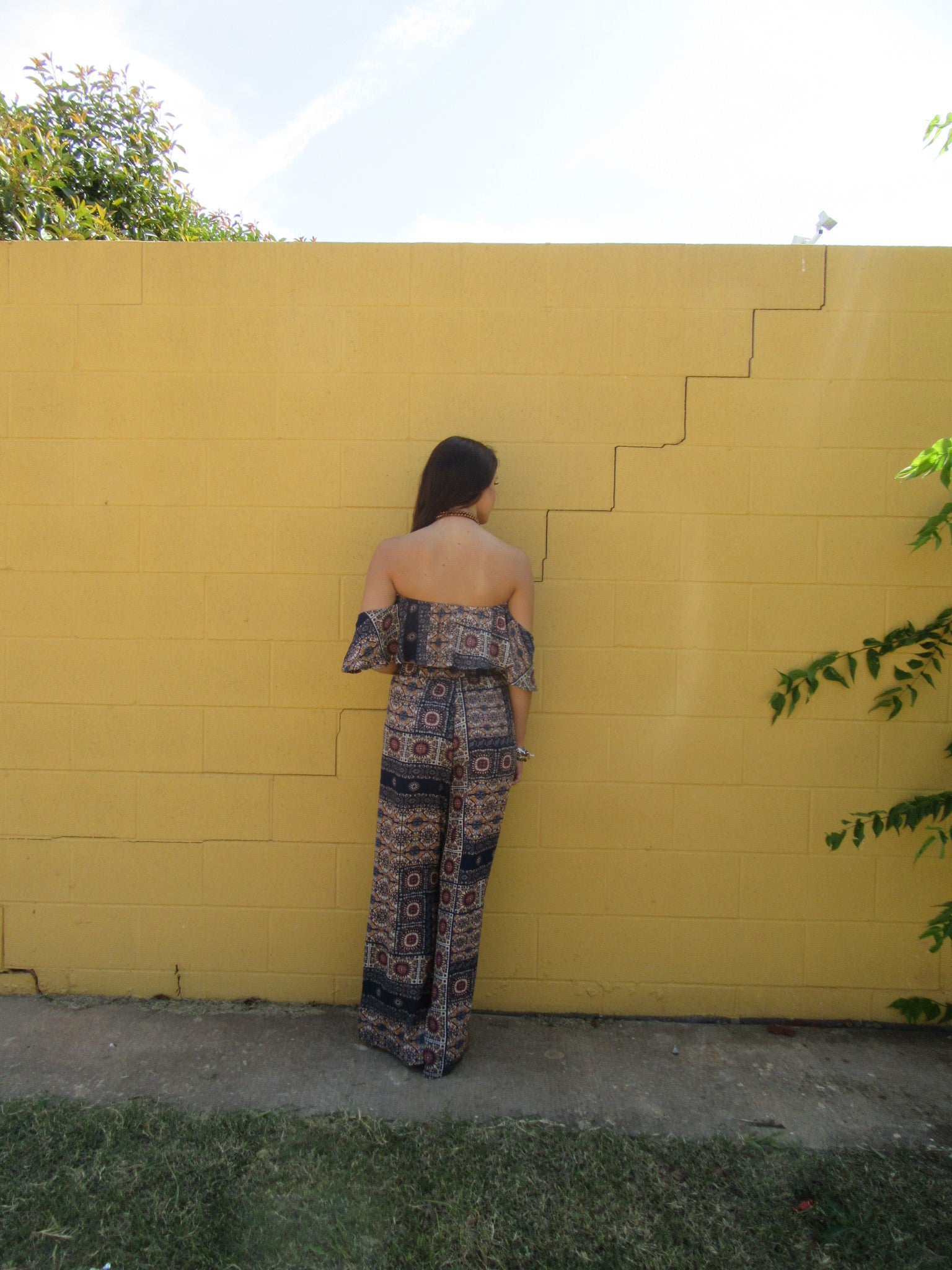 REDEMPTION 2pc Tile Print OffShoulder CropTop/Pant Set