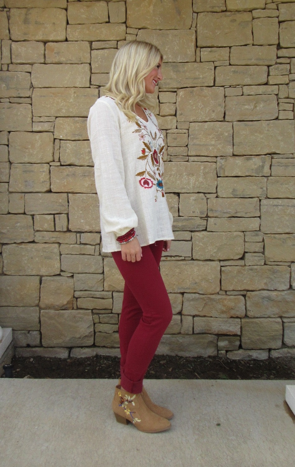 MADRID Embroidered Floral V-Neck Gauze Top