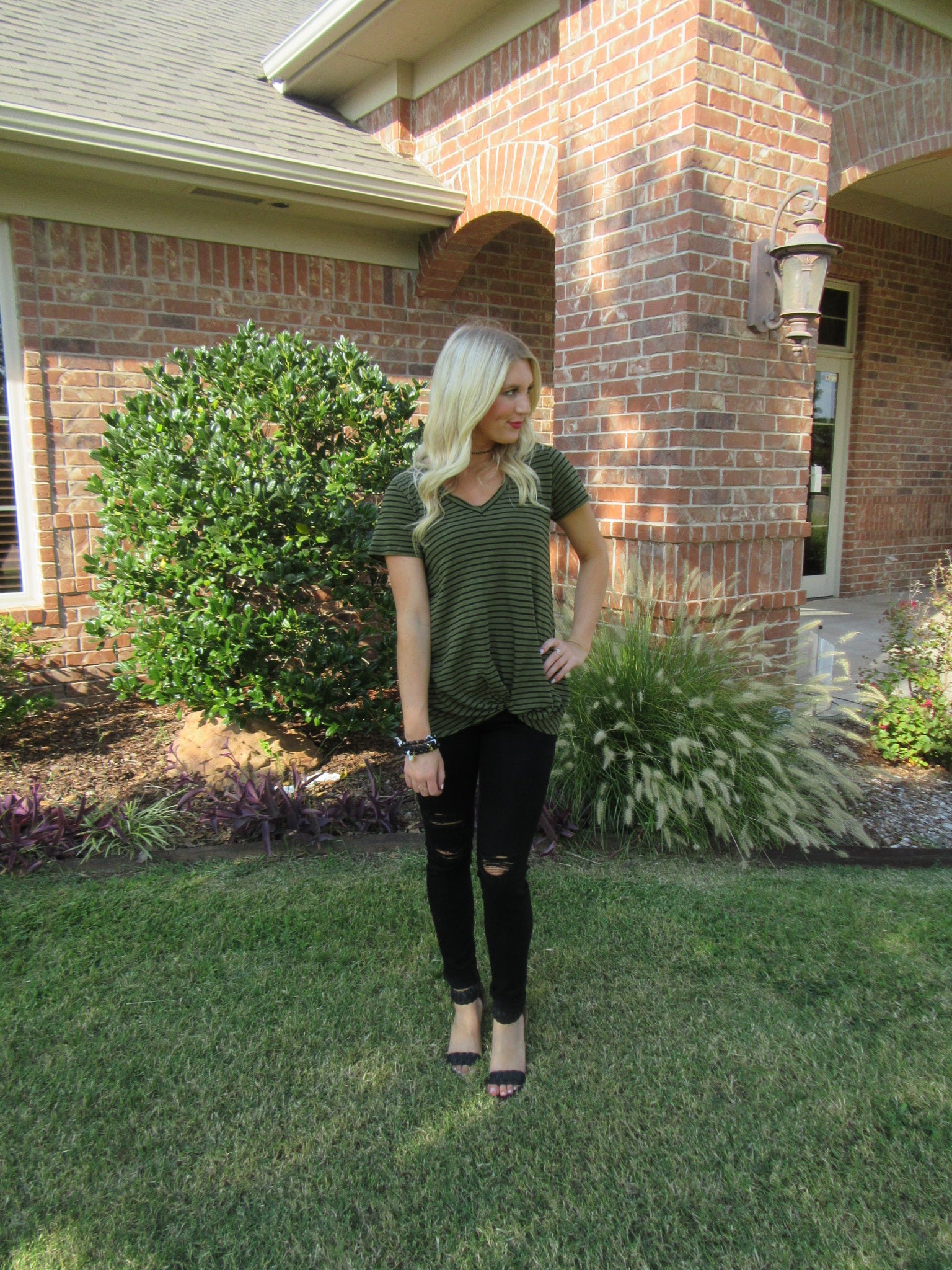 BOBI Stripe ON EDGE Knot Bottom Slub Jersey Top