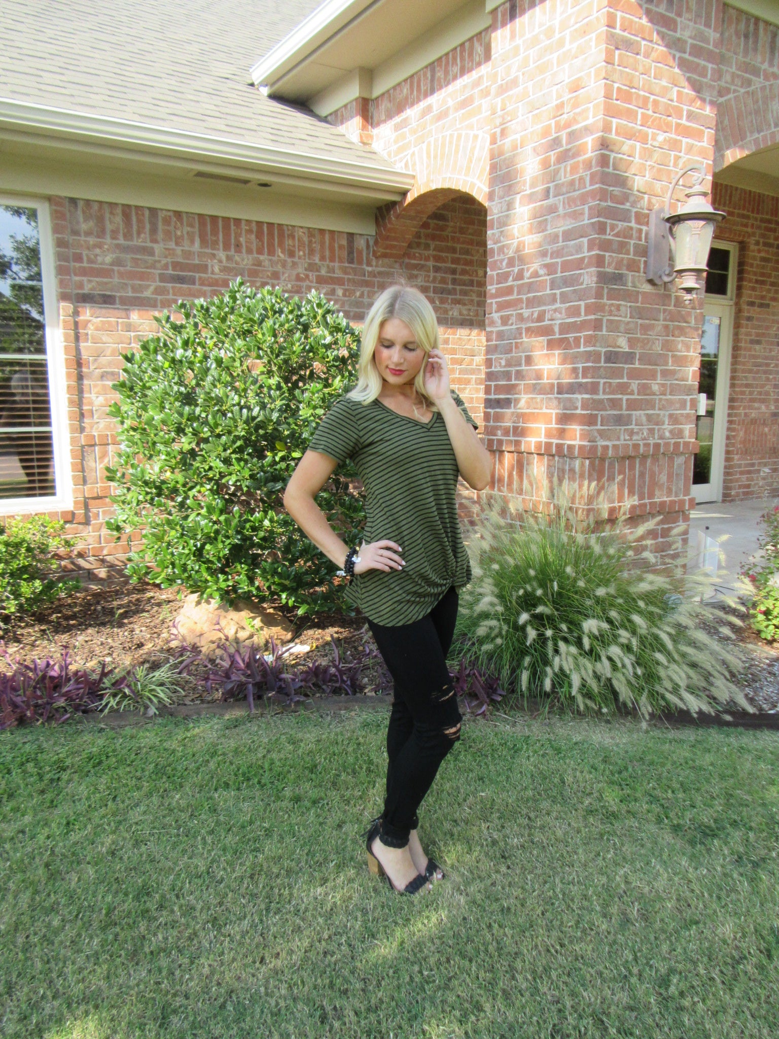 BOBI Stripe ON EDGE Knot Bottom Slub Jersey Top