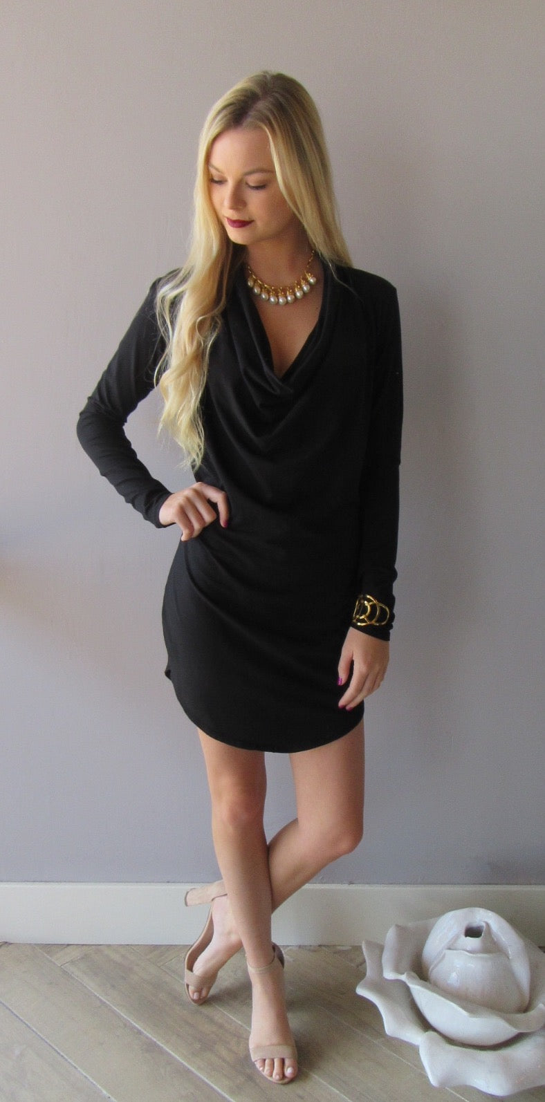 BOBI Modal Jersey TAKE A CHANCE CowlNeck ScoopHem Dress