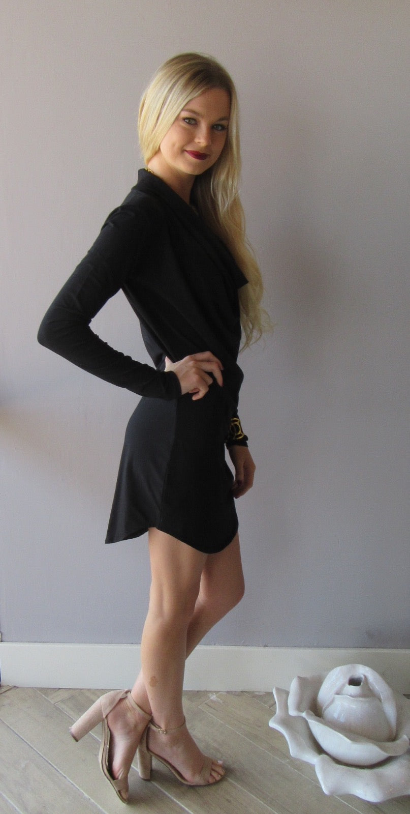 BOBI Modal Jersey TAKE A CHANCE CowlNeck ScoopHem Dress