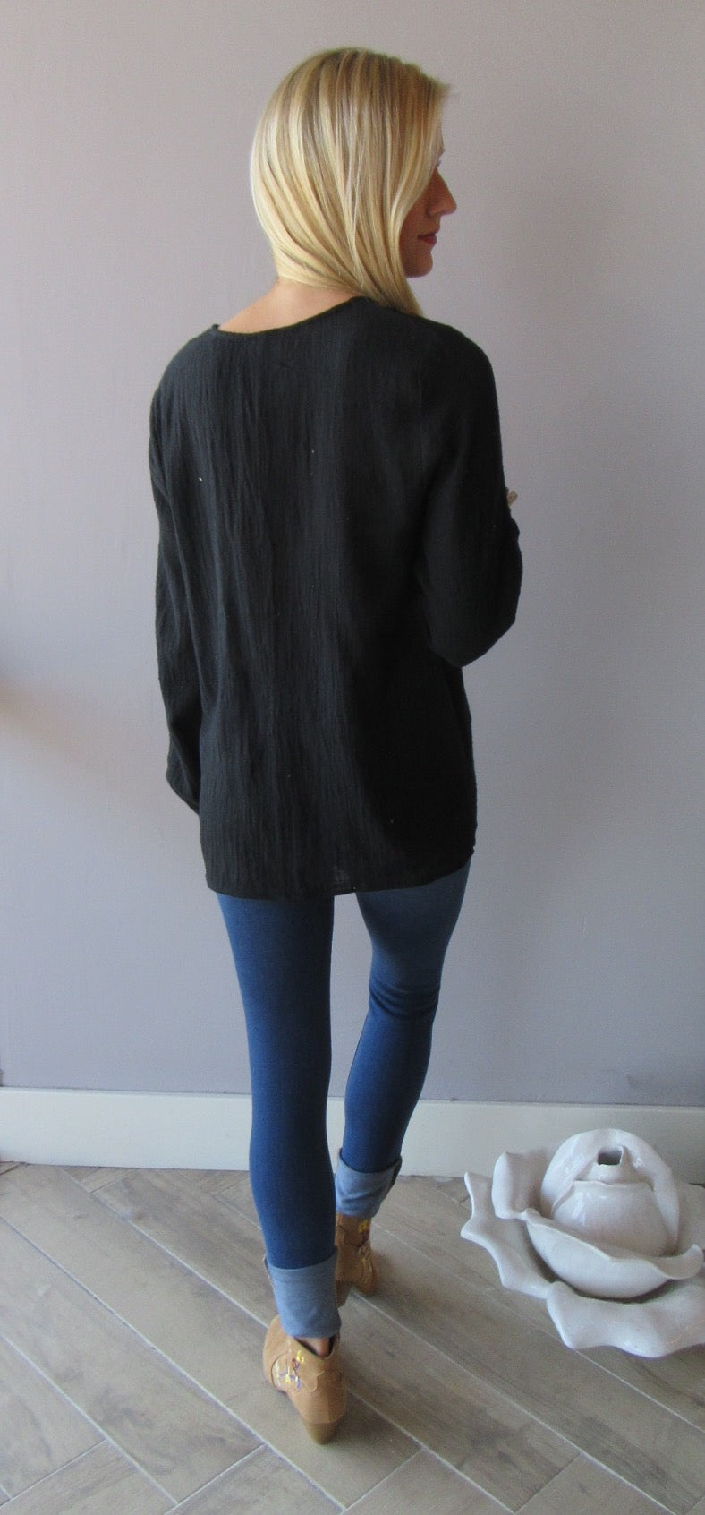 MADRID Embroidered Floral V-Neck Gauze Top