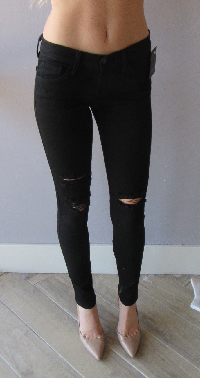 FLYING MONKEY MidRise OPTIC BLACK Distressed Skinny Jean