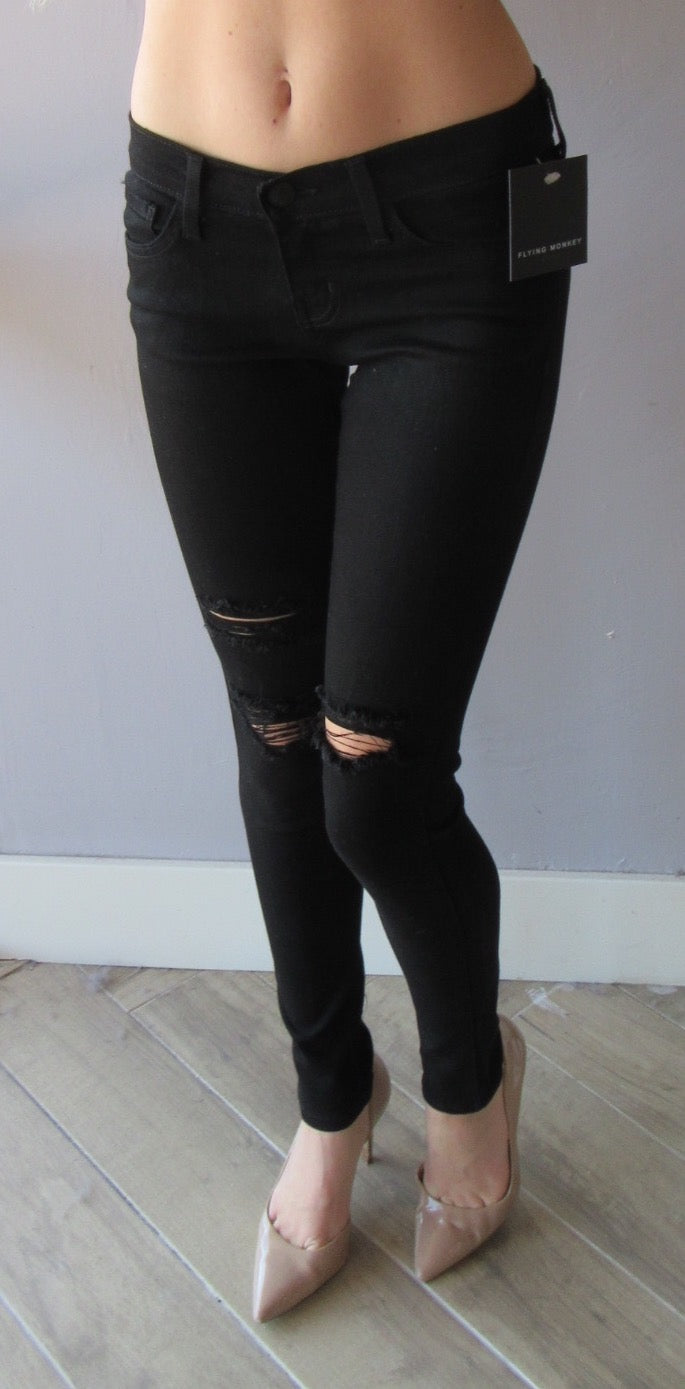 FLYING MONKEY MidRise OPTIC BLACK Distressed Skinny Jean