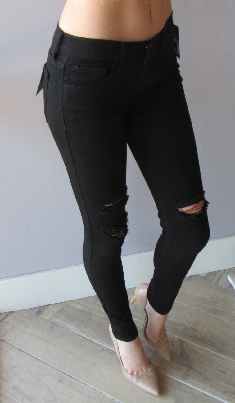 FLYING MONKEY MidRise OPTIC BLACK Distressed Skinny Jean