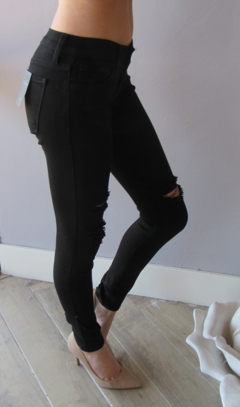 FLYING MONKEY MidRise OPTIC BLACK Distressed Skinny Jean