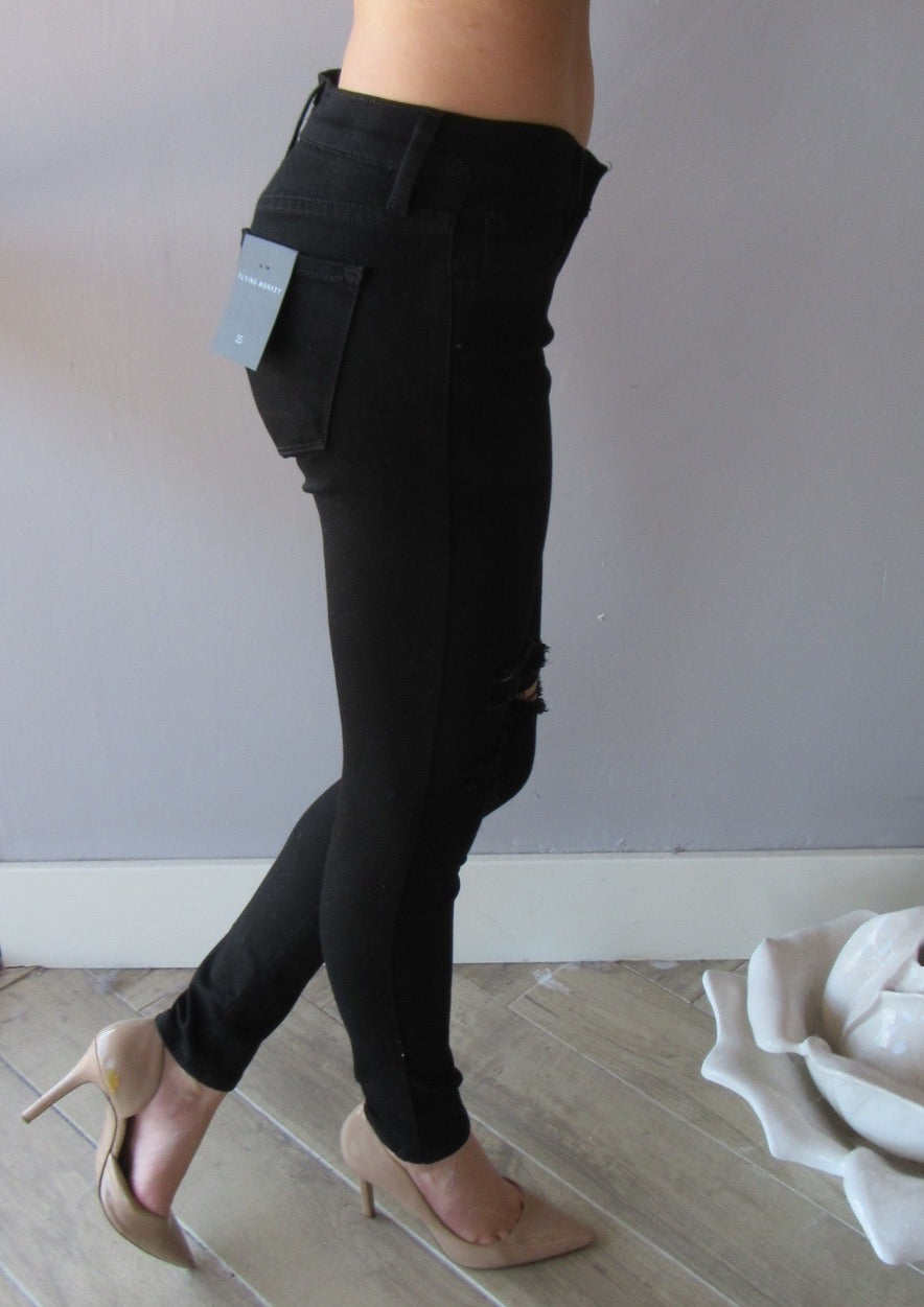 FLYING MONKEY MidRise OPTIC BLACK Distressed Skinny Jean