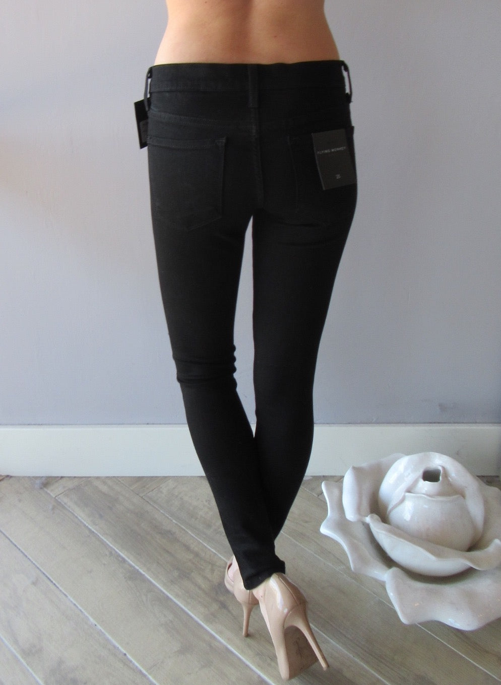 FLYING MONKEY MidRise OPTIC BLACK Distressed Skinny Jean