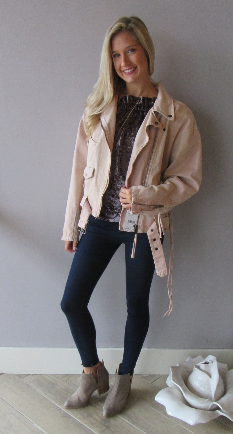 FREE PEOPLE Rose Oversize Denim Moto Jacket