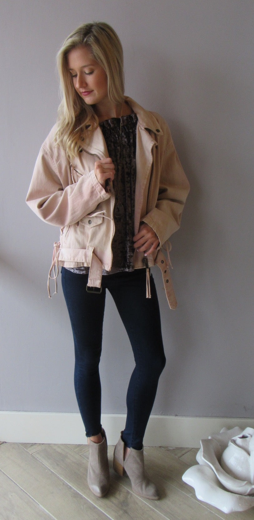 FREE PEOPLE Rose Oversize Denim Moto Jacket