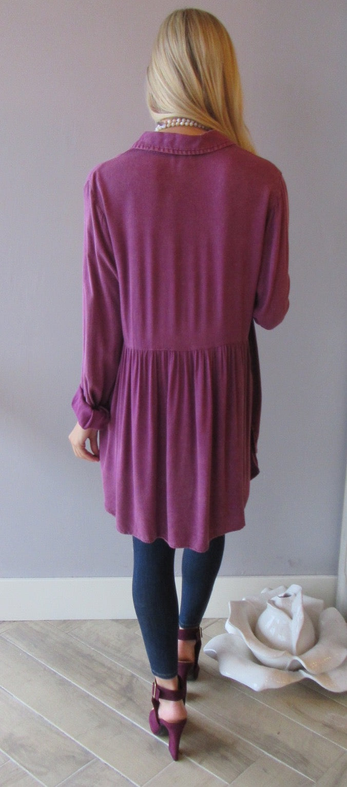 FLOODGATES MineralWash ButtonDown Babydoll Collared Top