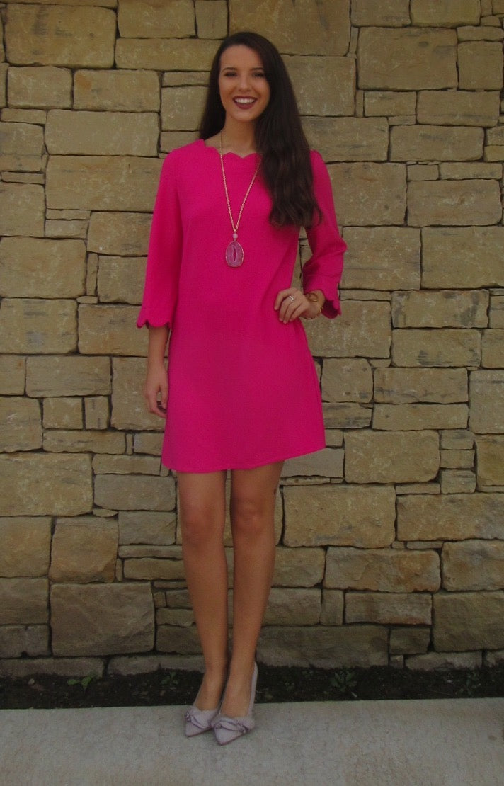 POISED Scallop Neck/Sleeve Shift Dress