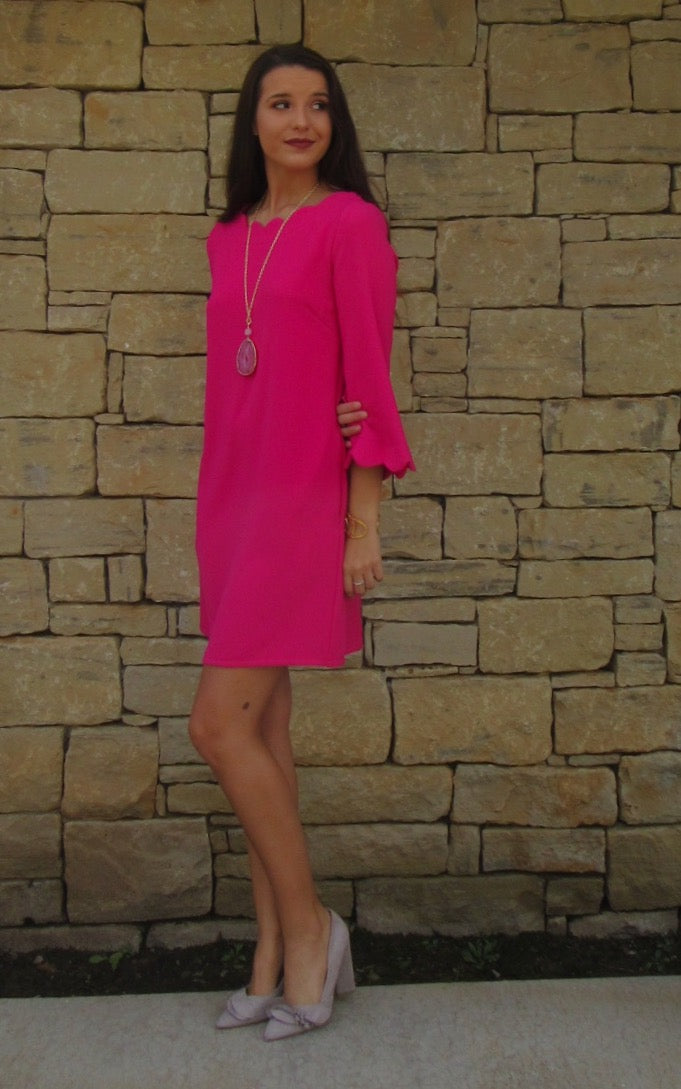 POISED Scallop Neck/Sleeve Shift Dress