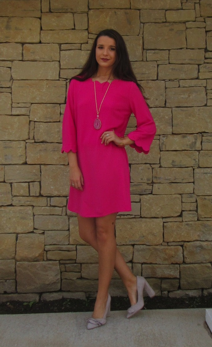 POISED Scallop Neck/Sleeve Shift Dress