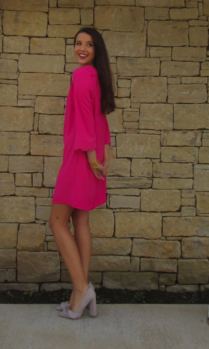 POISED Scallop Neck/Sleeve Shift Dress