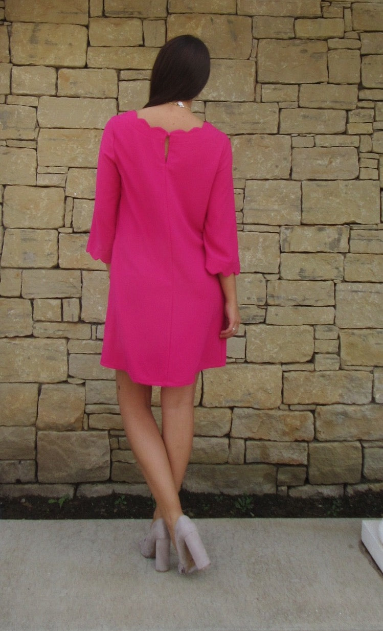 POISED Scallop Neck/Sleeve Shift Dress