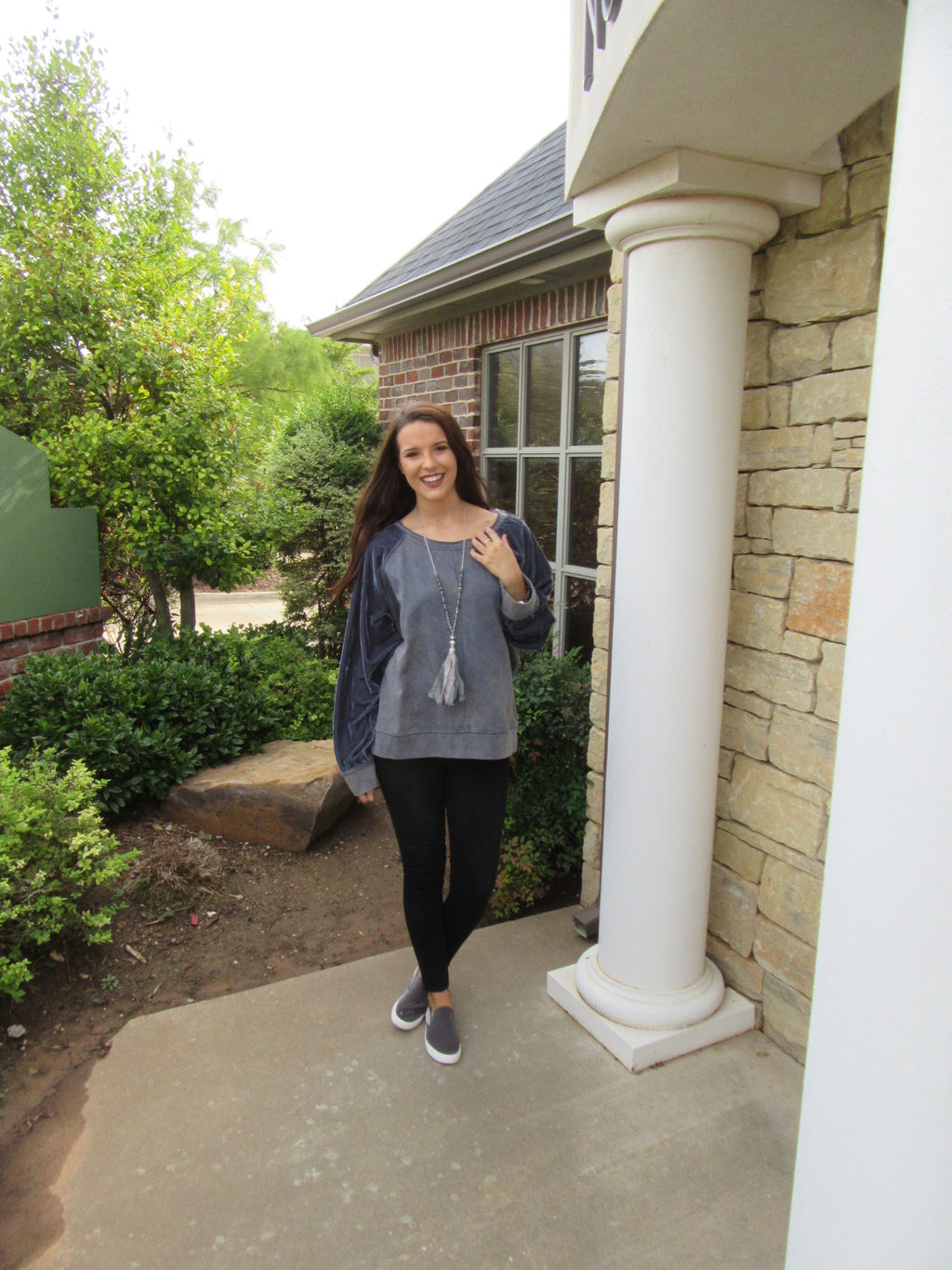 WINCHESTER MineralWash Raglan Velvet Sleeve Oversize Top