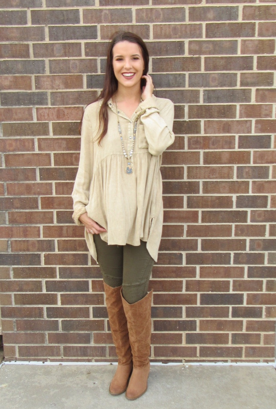 FLOODGATES MineralWash ButtonDown Babydoll Collared Top