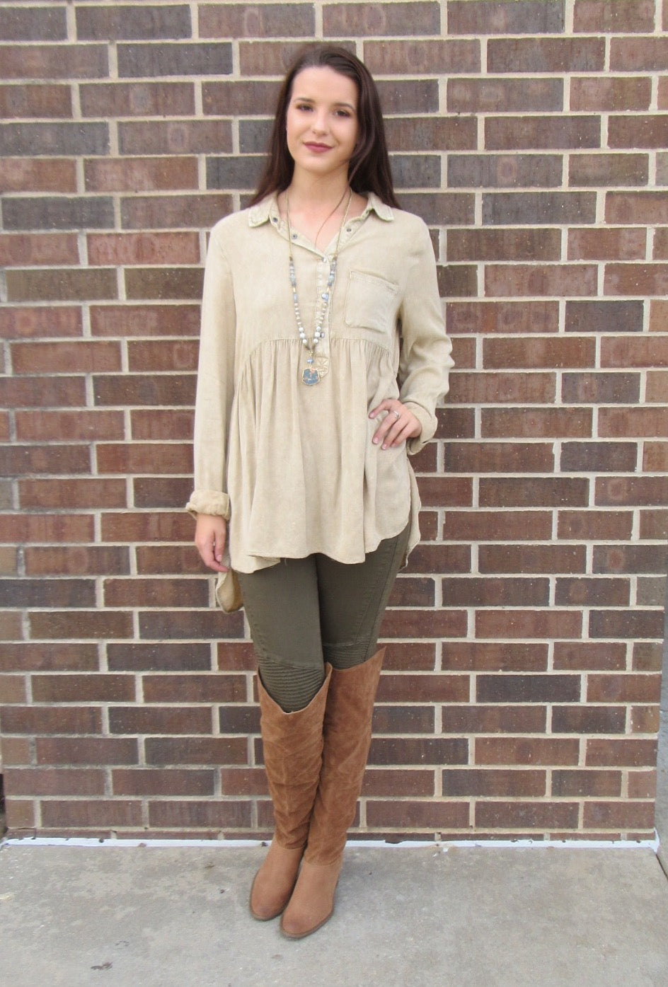 FLOODGATES MineralWash ButtonDown Babydoll Collared Top