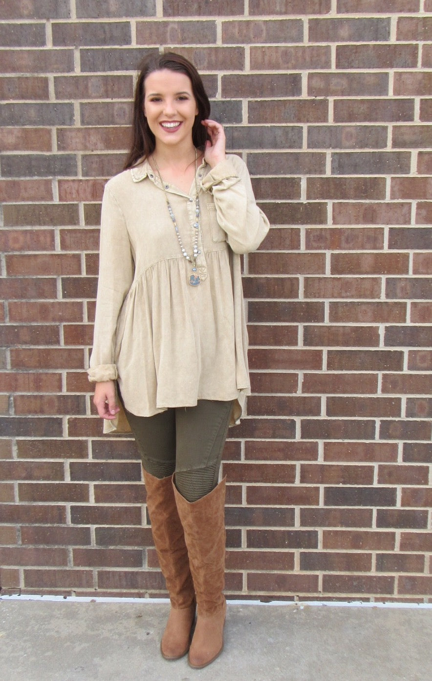 FLOODGATES MineralWash ButtonDown Babydoll Collared Top