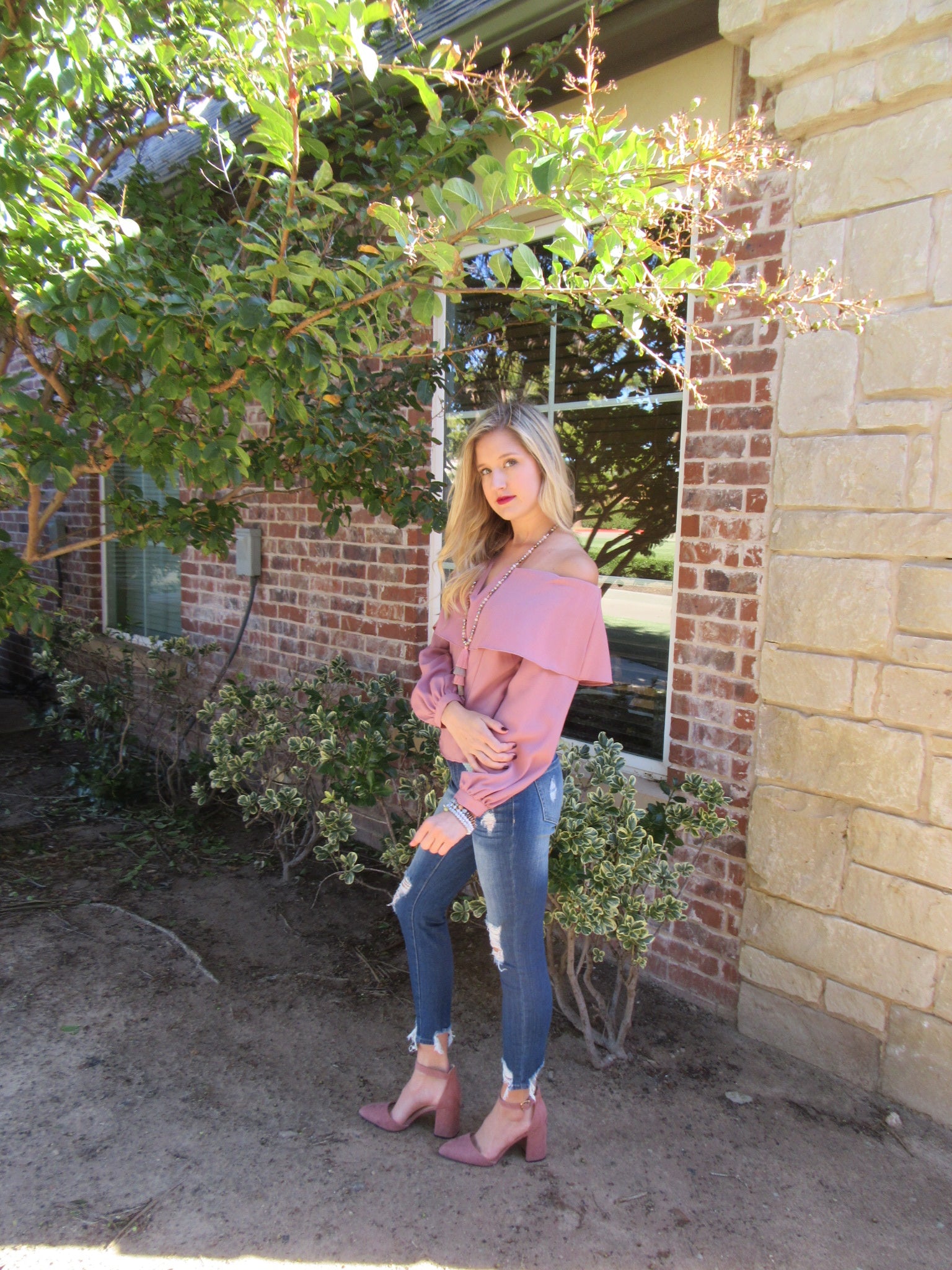 DUCHESS Layered OffShoulder V-Cutout LongSleeve Top