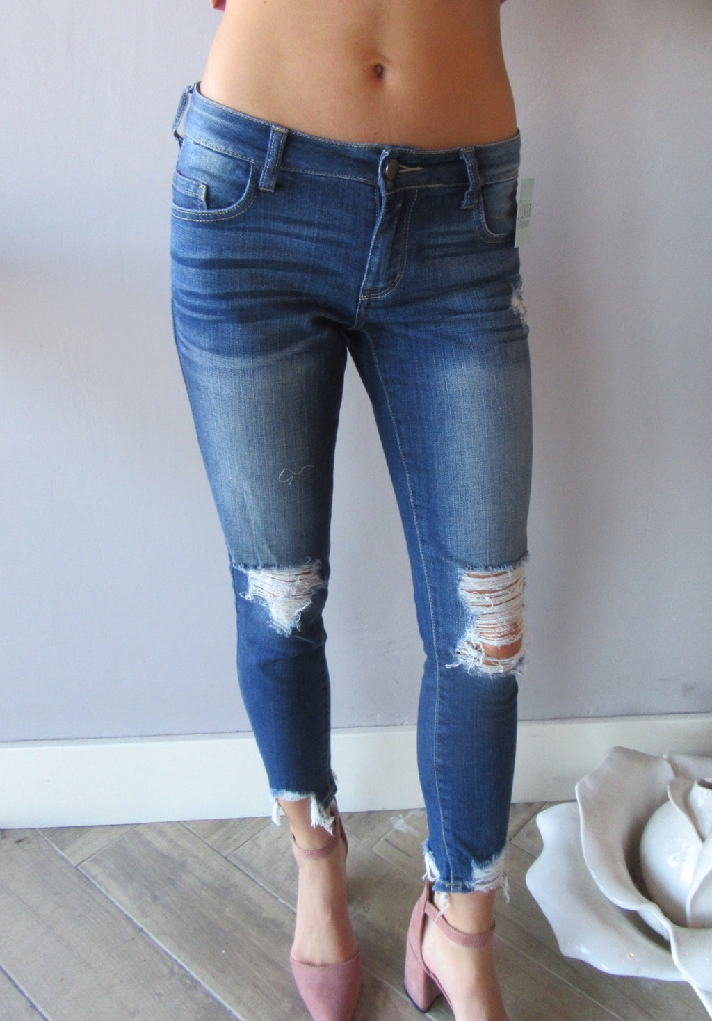 CITY LIFE Midrise Open Destructed Ankle Skinny Jean