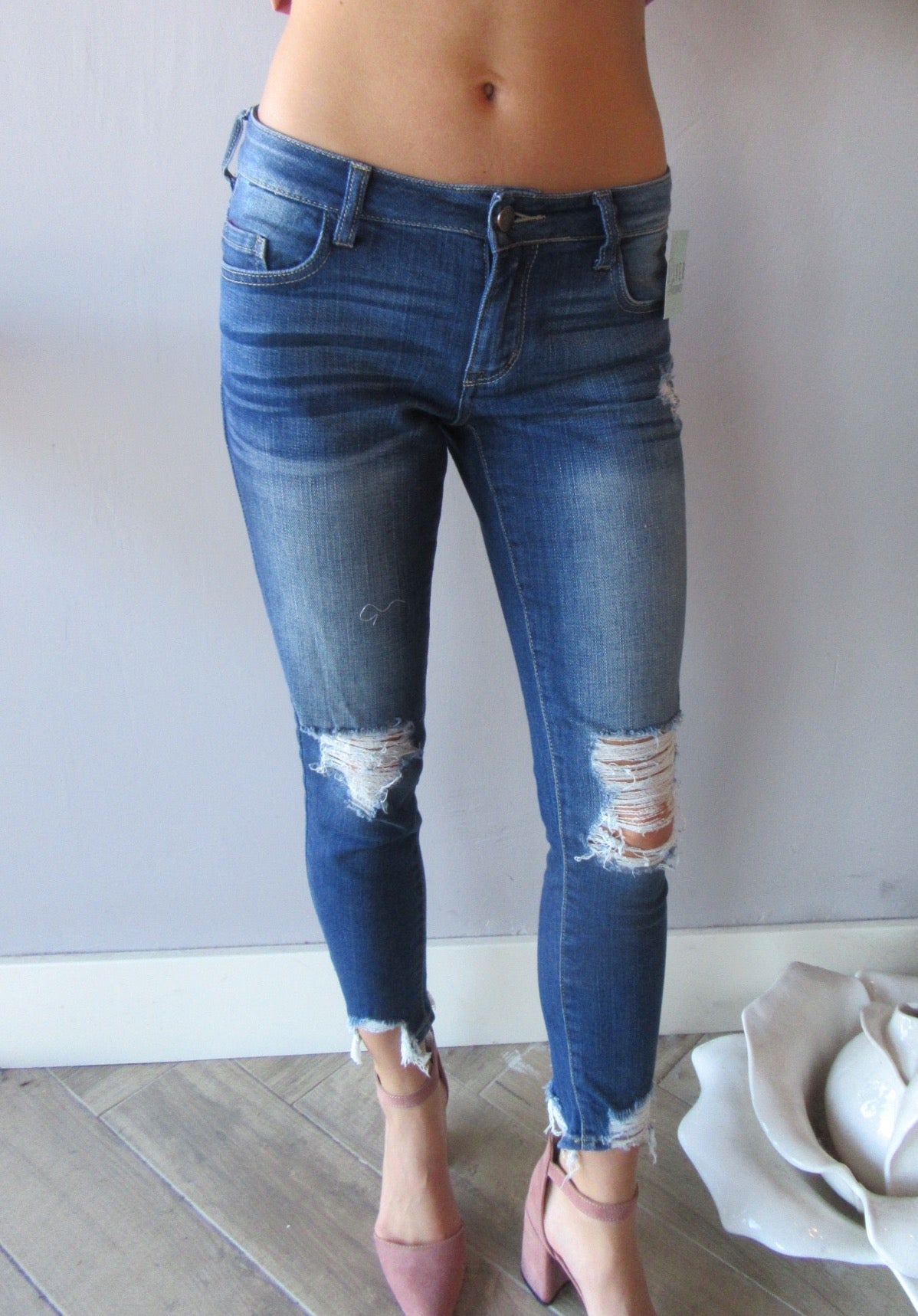 CITY LIFE Midrise Open Destructed Ankle Skinny Jean