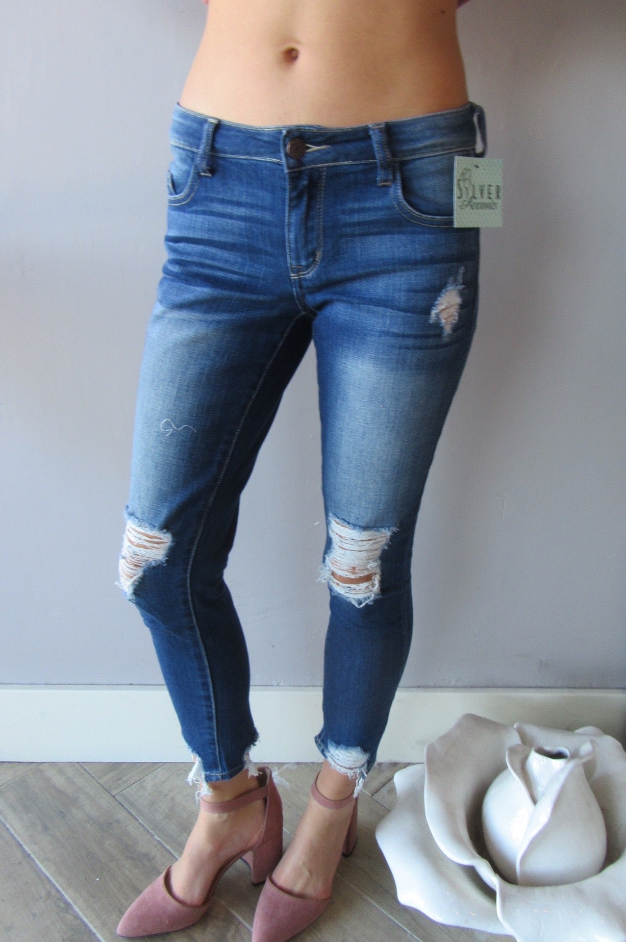 CITY LIFE Midrise Open Destructed Ankle Skinny Jean