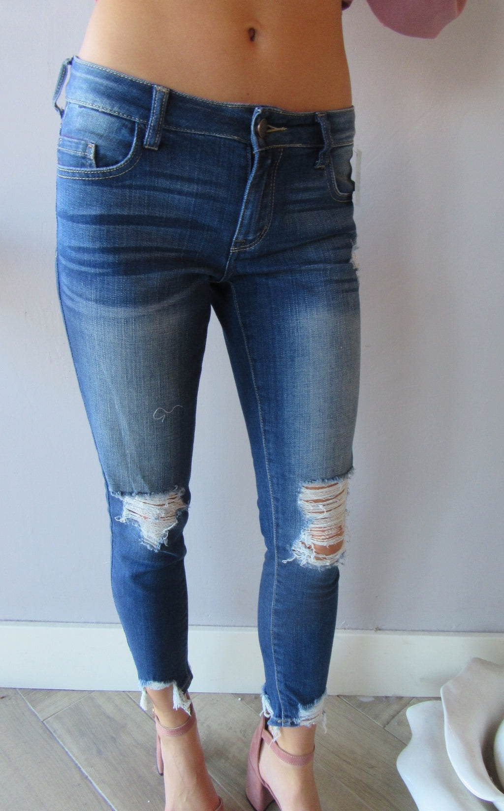 CITY LIFE Midrise Open Destructed Ankle Skinny Jean