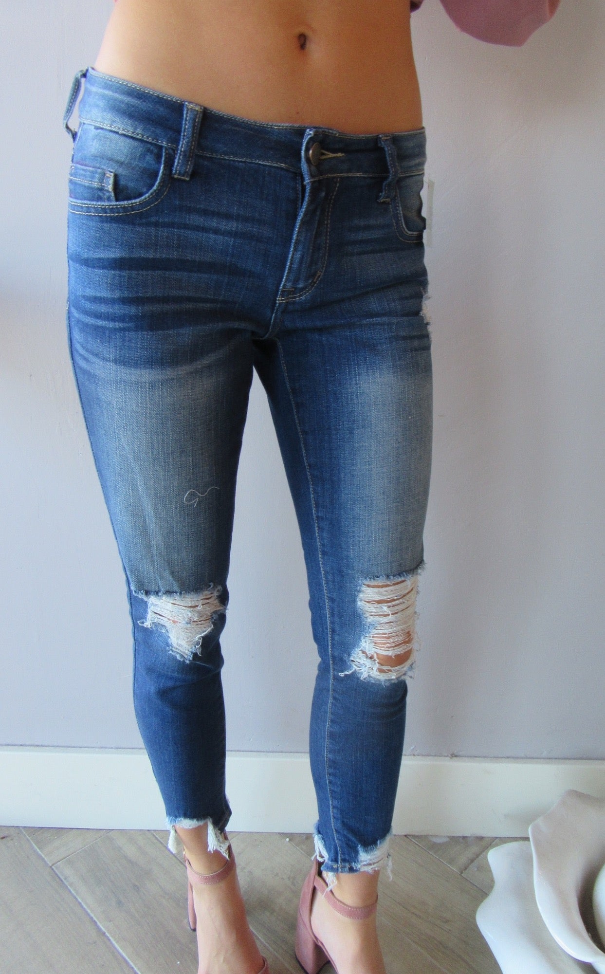 CITY LIFE Midrise Open Destructed Ankle Skinny Jean