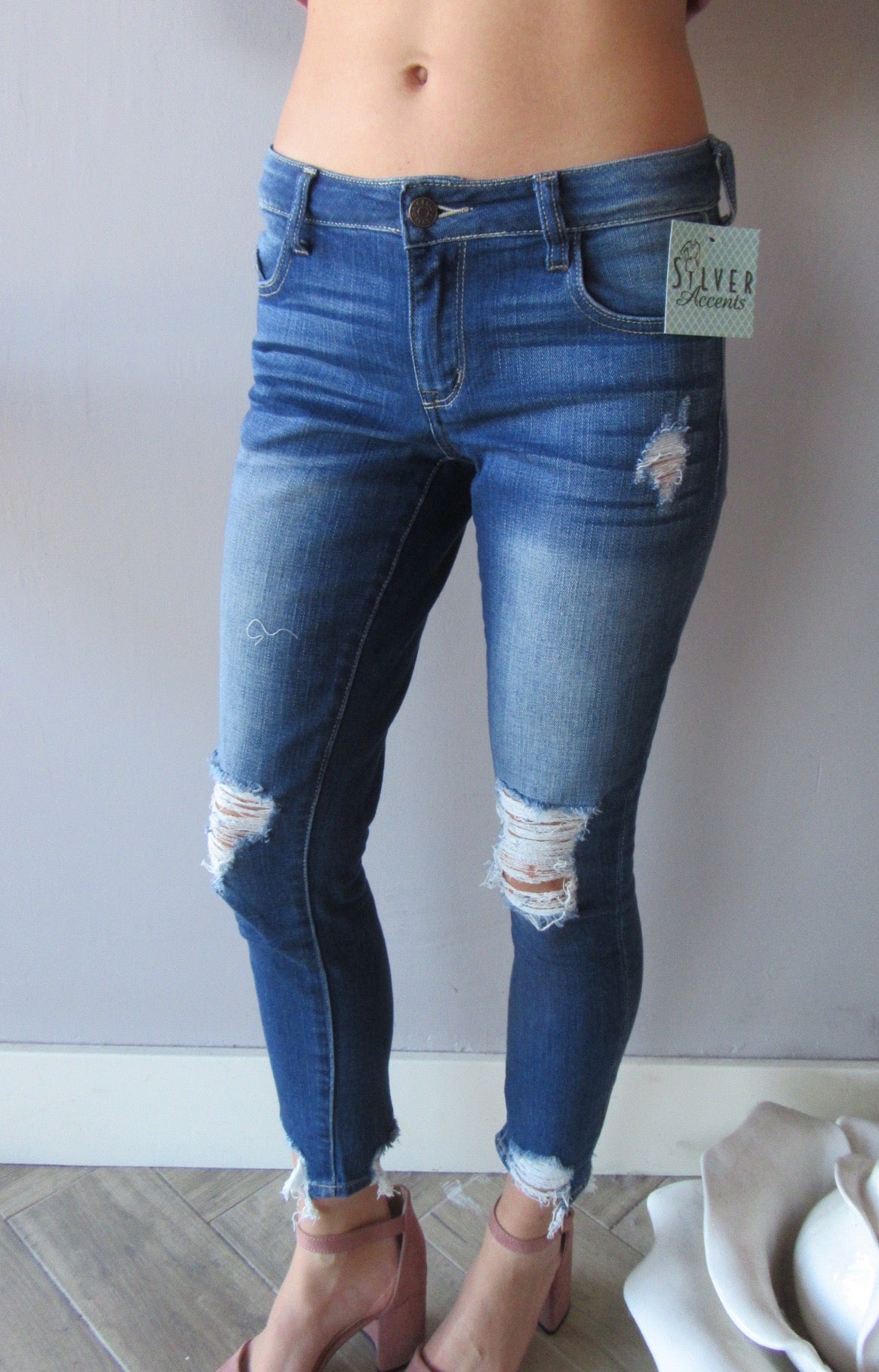 CITY LIFE Midrise Open Destructed Ankle Skinny Jean