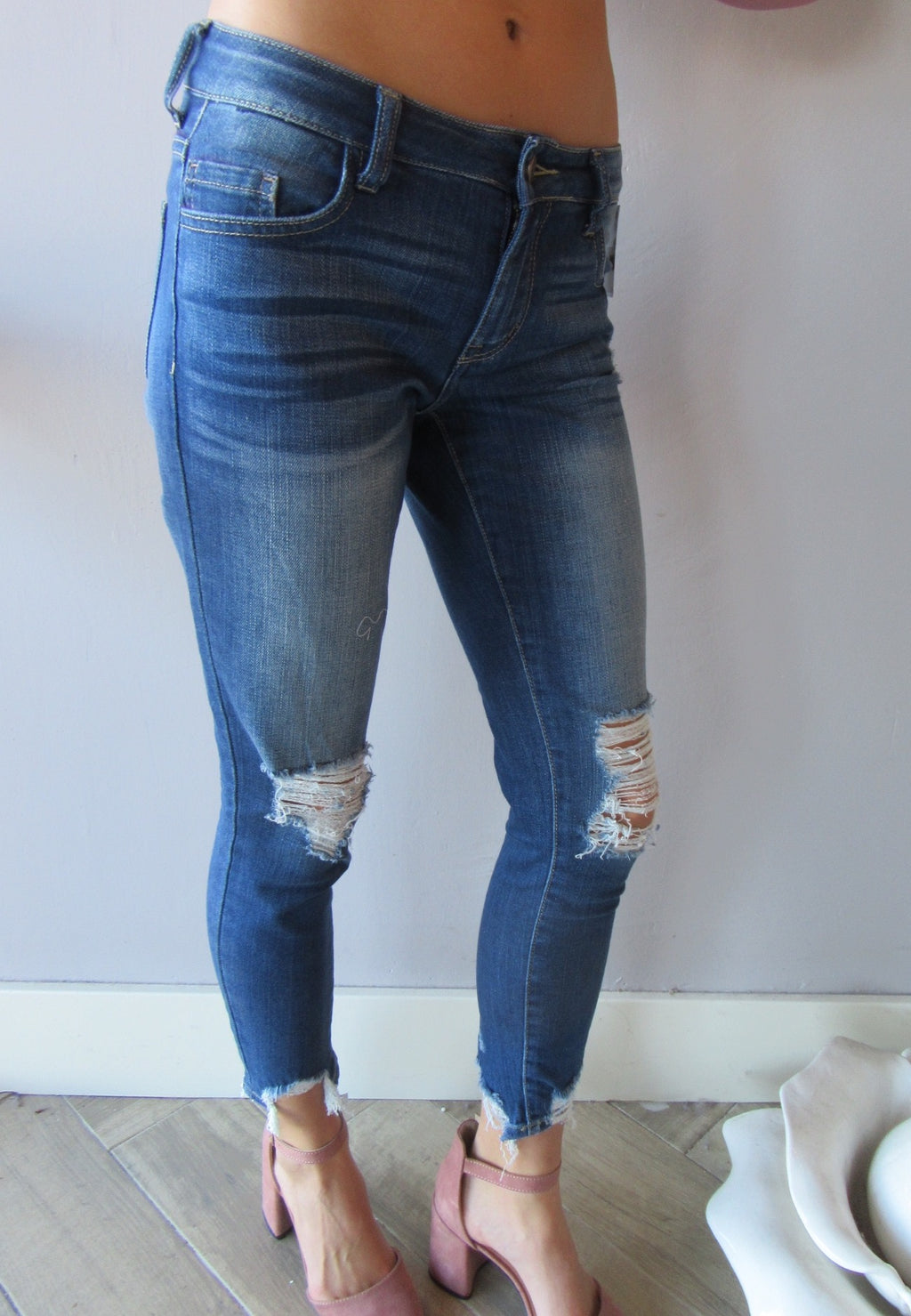 CITY LIFE Midrise Open Destructed Ankle Skinny Jean