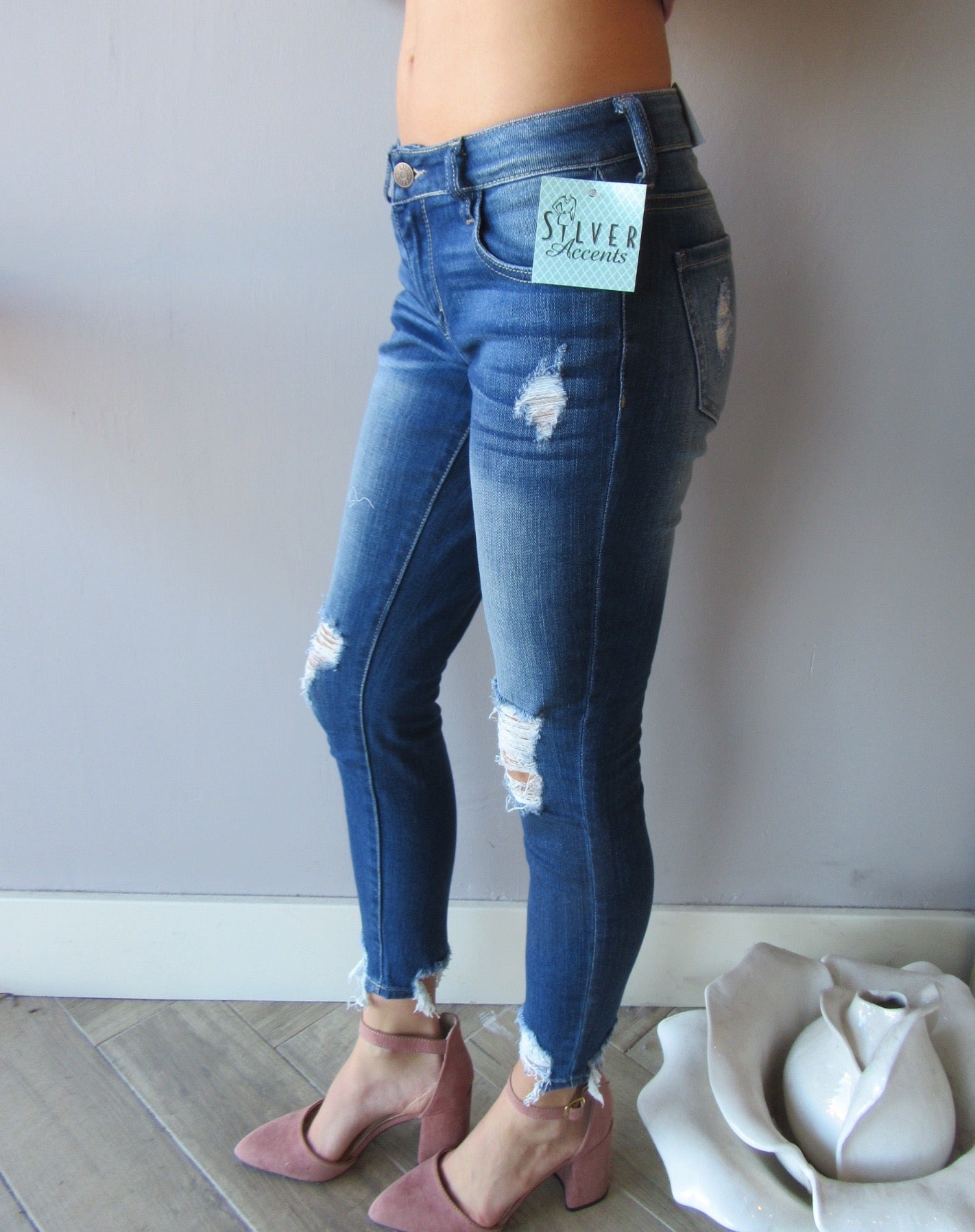 CITY LIFE Midrise Open Destructed Ankle Skinny Jean