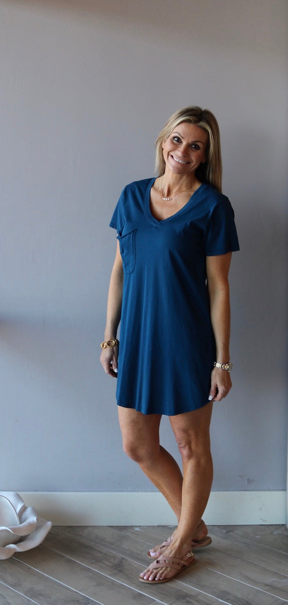 BOBI Supreme Jersey INTENSE ScoopHem Pocket Dress Silver Accents BOBI Supreme Jersey INTENSE ScoopHem Pocket Dress Silver Accents