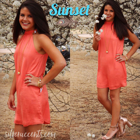 SUNSET Mock TieNeck Matte Satin Dress