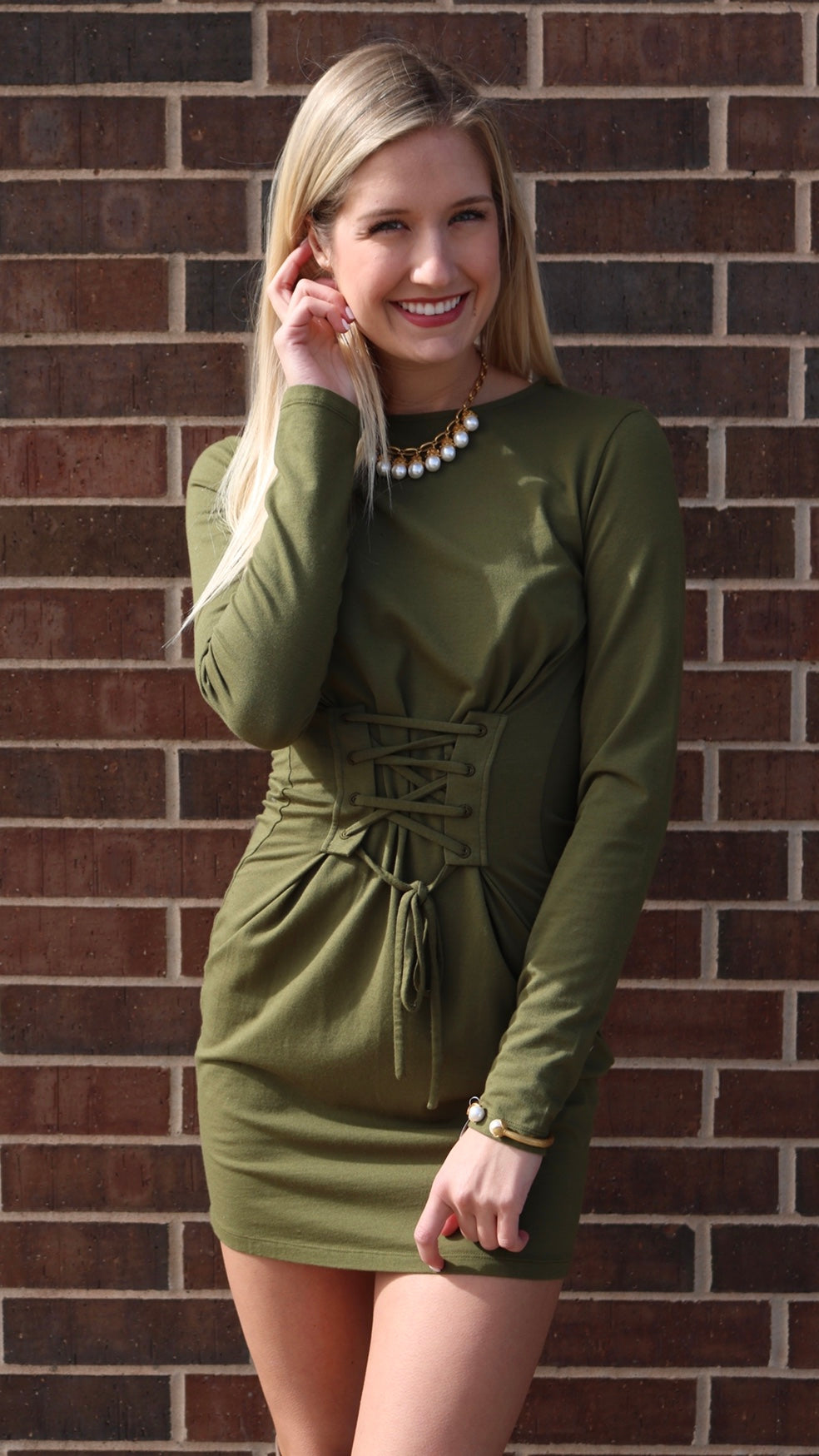 BOBI Cargo Green TRUSSED Corset Waist Supreme Jersey Dress