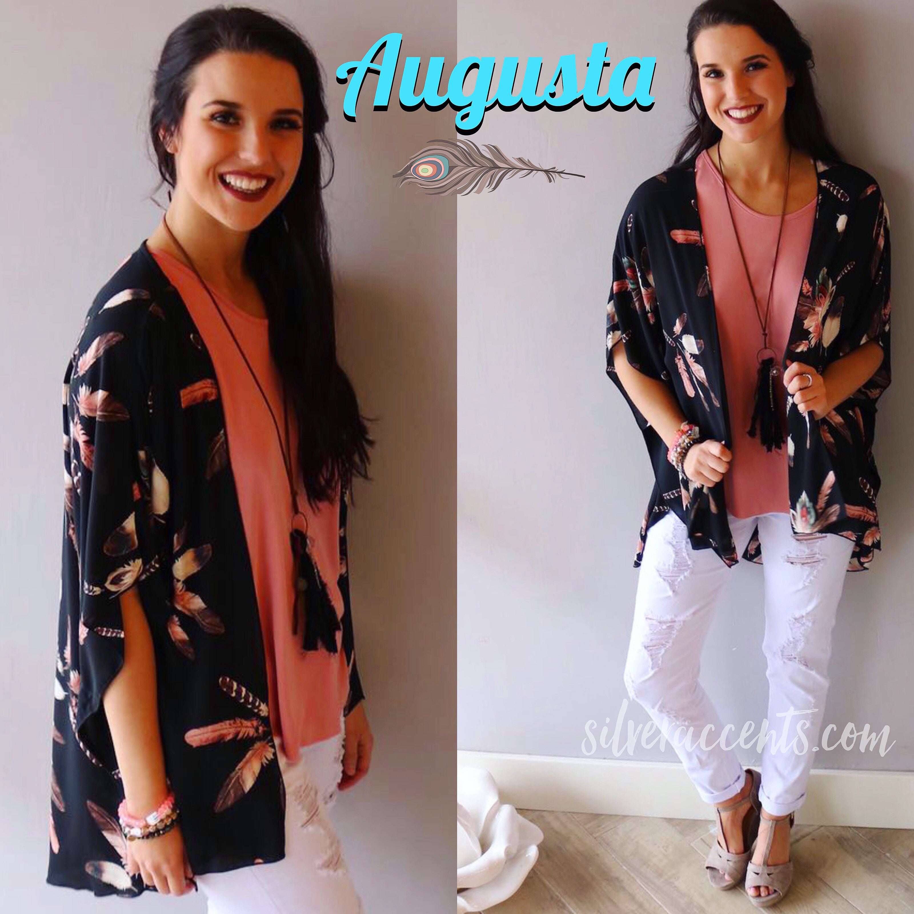 AUGUSTA FeatherPrint Kimono Cardigan Top