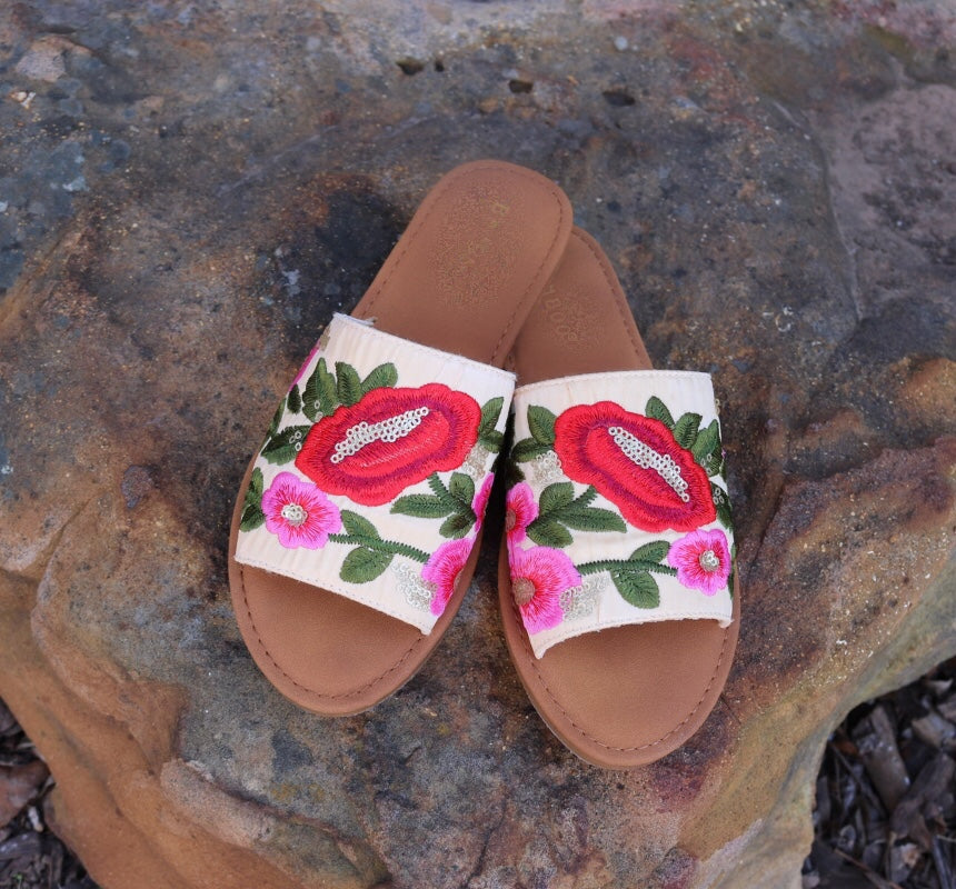 BARBADOS Floral Embroider Slide Sandal Shoes